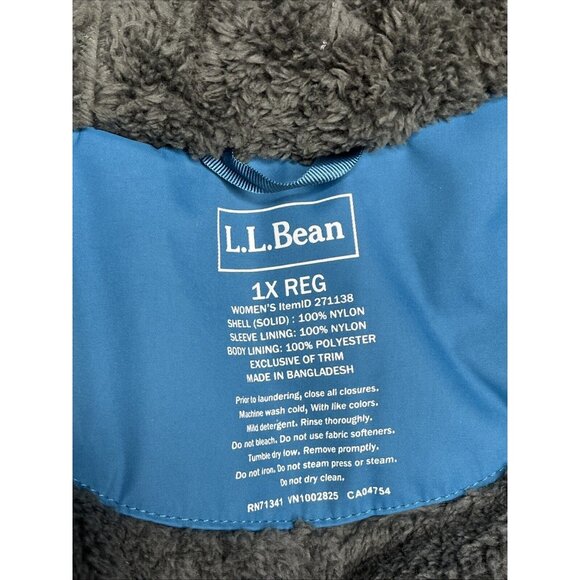 LL Bean Winter Warmer Jacket Women 1X REG Blue Fleece Lined Hood Zip Pocket Snap - Picture 6 of 14